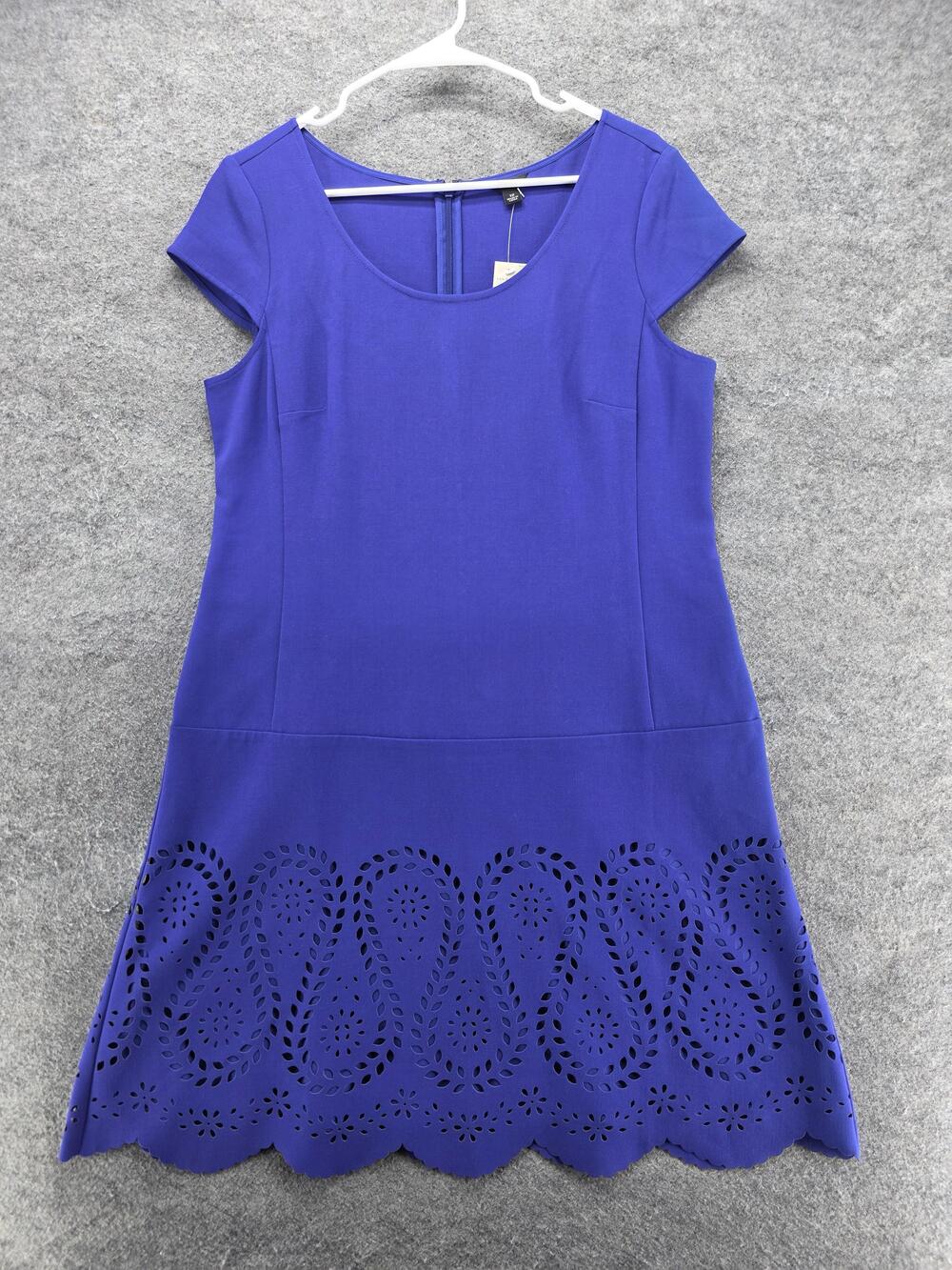Ann Taylor Dress Womens 12 Blue Sheath Scoop Neck Cut Out Knee Length Zip